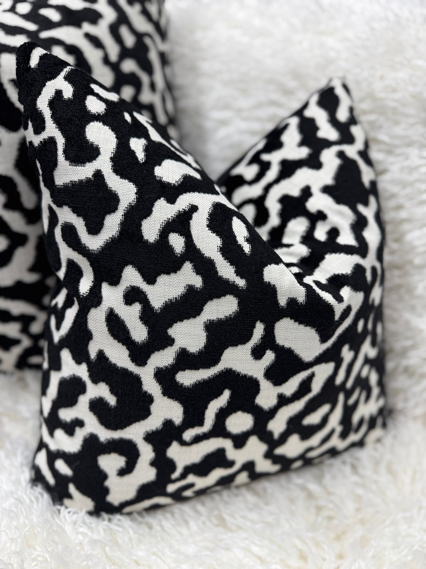 Black and white abstract velvet 45 x 45cm cushion feather filled (Copy)