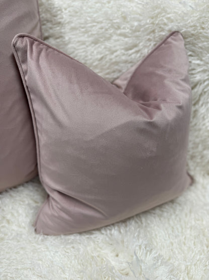 Blush Pink Velvet Cushion with Piped Edge 45 x 45 cm Feather Filled Soft Touch Home Decor