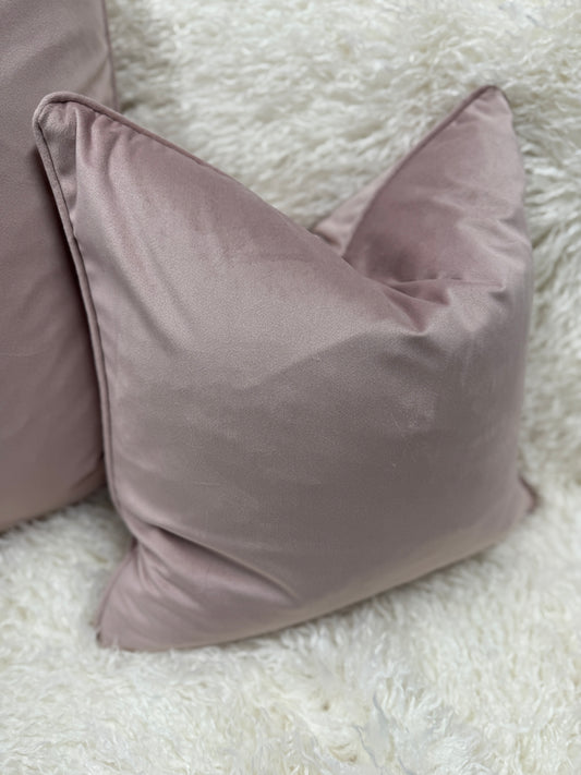Blush Pink Velvet Cushion with Piped Edge 45 x 45 cm Feather Filled Soft Touch Home Decor