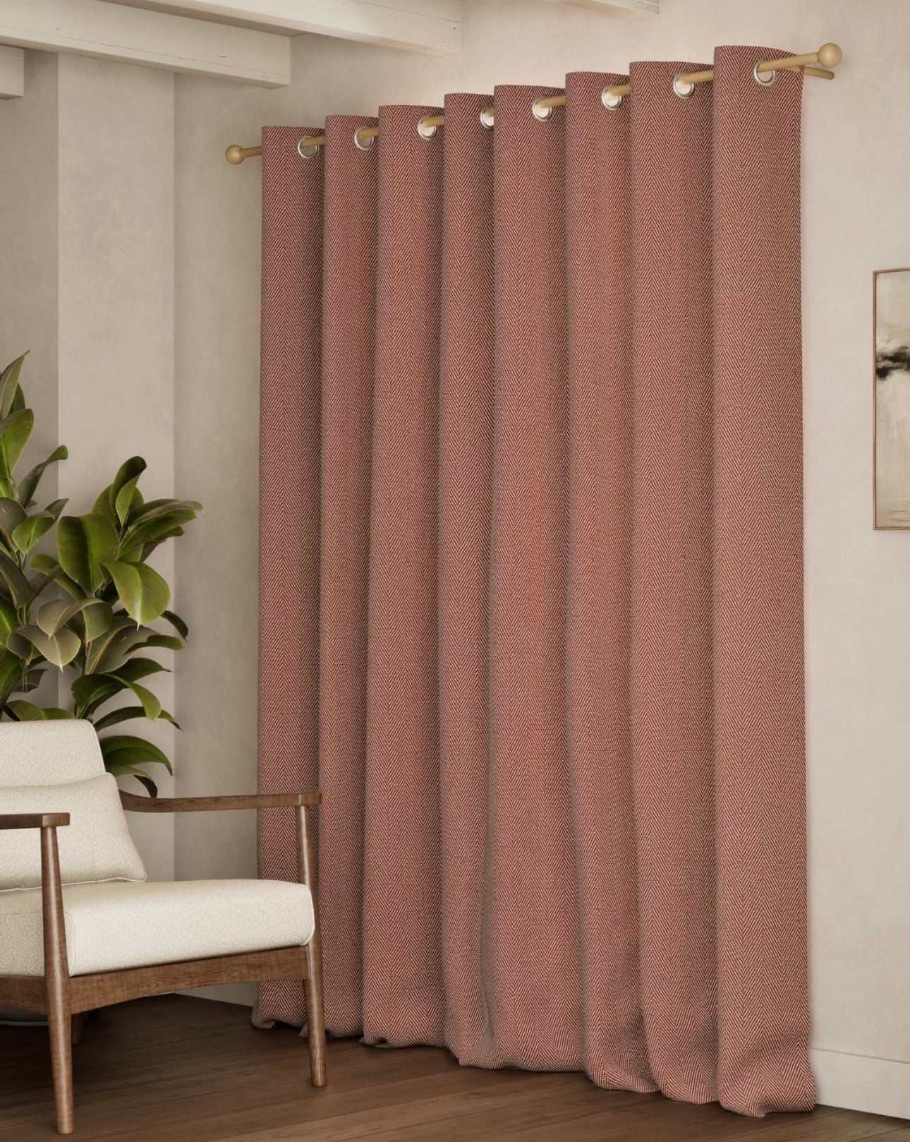 M & S Rust Herringbone Pattern Eyelet Top curtains 66 x 72 inch