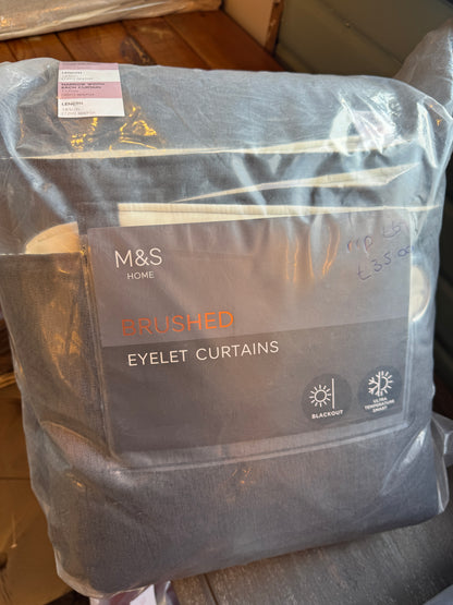 Marks and Spencer Charcoal mix  Grey ultra Smart Temperature Blackout Brushed Pencil Pleat curtains  46 x 72 inch