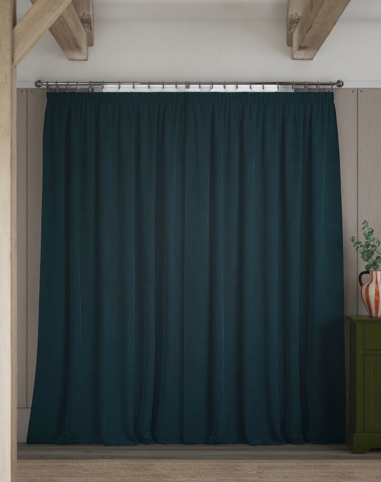 M & S Mid Blue Smart Temperature Velvet Pencil Pleat Curtains 86 x 54 inch