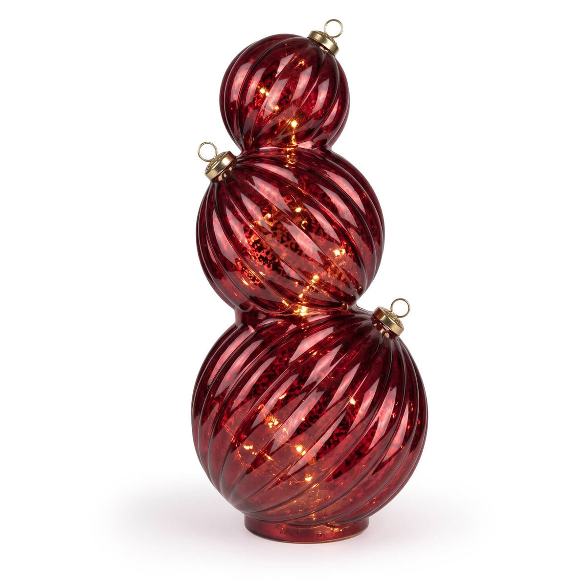 3 Stacking Glass Baubles with LED Lights - RED 1pk
