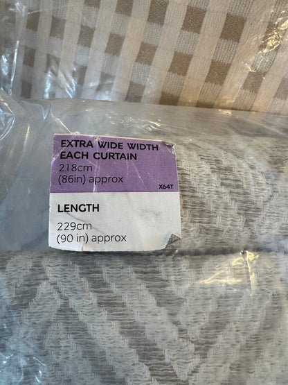 M & S Natural/Grey Herringbone Textured Pencil Pleat Curtains 86 x 90 inch
