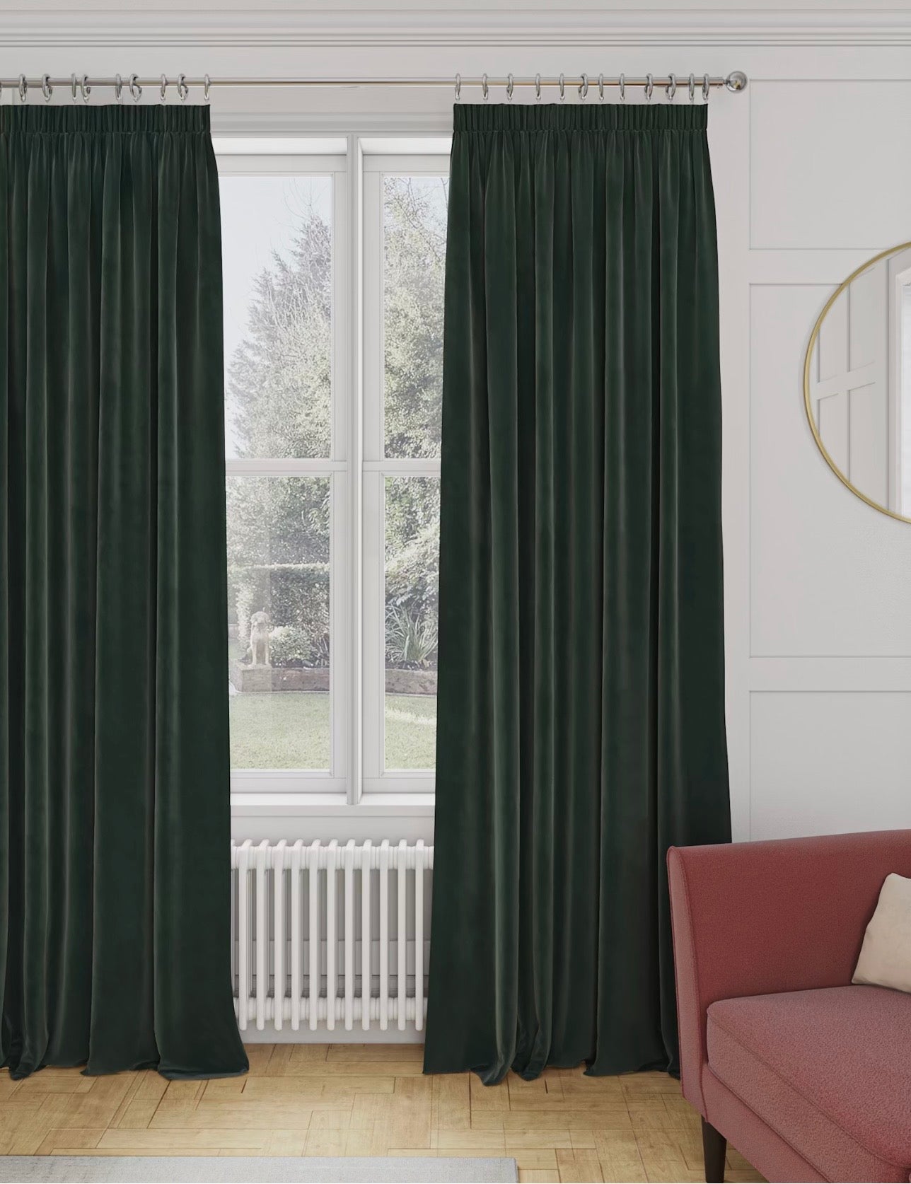 M & S Forest Green Velvet Thermal Pencil Pleat curtains 86 x 90 inch
