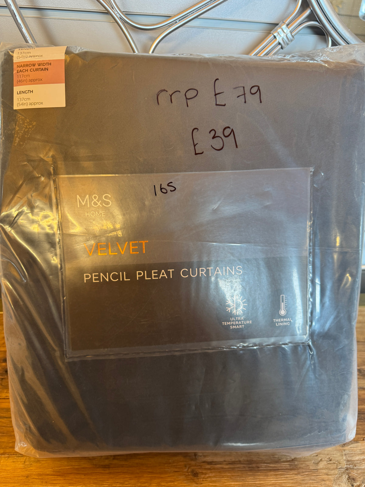 Marks and Spencer Charcoal velvet ultra Smart Temperature Blackout Brushed Pencil Pleat Curtains 46 x 54 inch