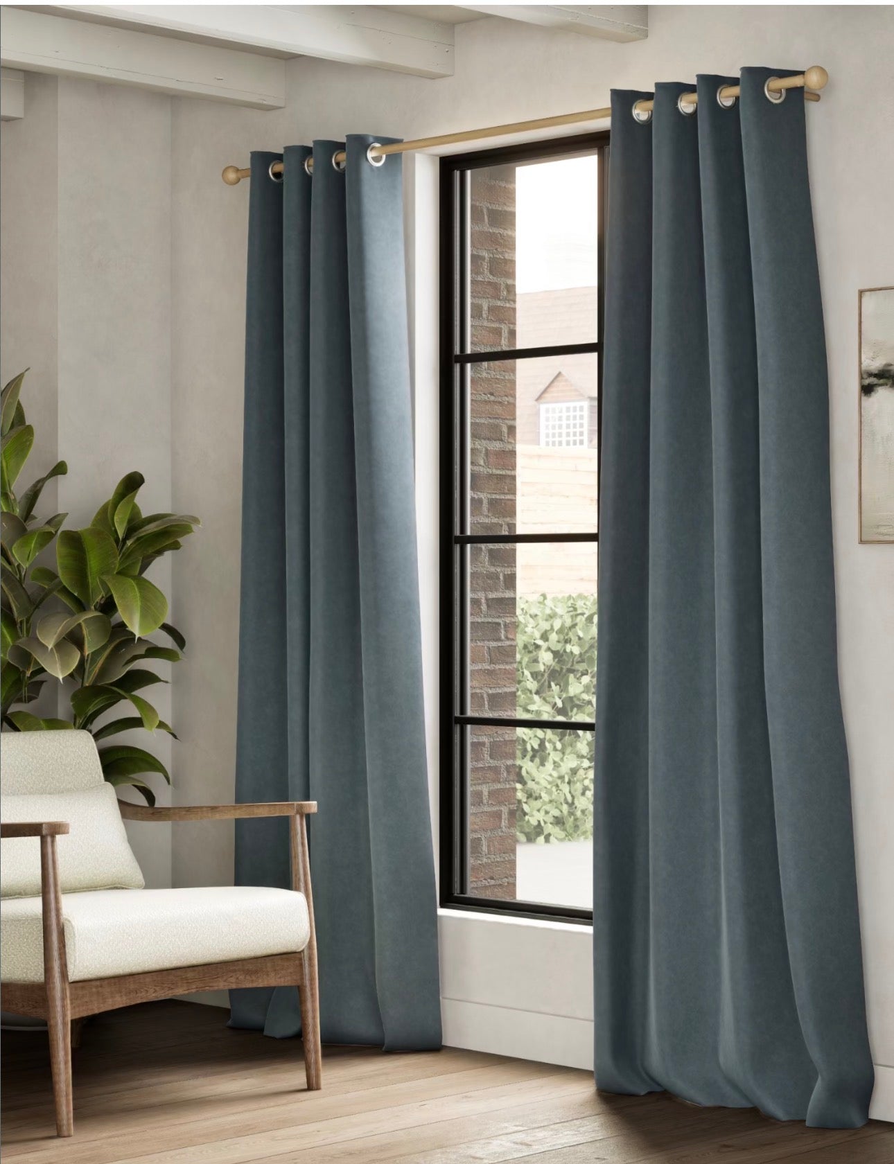 M & S Slate Blue Smart Temperature Blackout Brushed Eyelet Curtains 66 x 72 inch