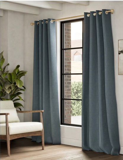 M & S Slate Blue Smart Temperature Blackout Brushed Eyelet Curtains 66 x 72 inch