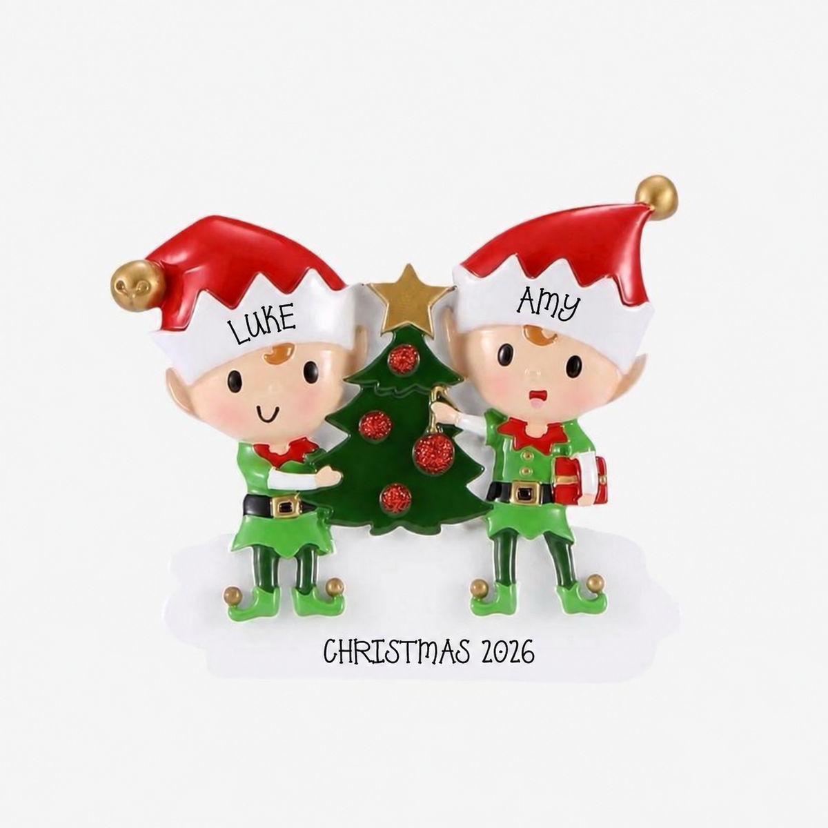 Cheeky elf design Christmas decorations personalised