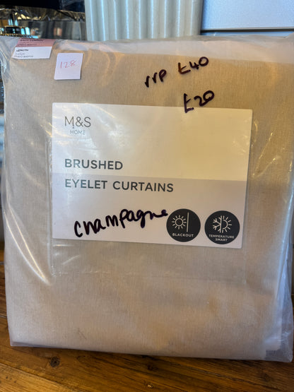 Marks and Spencer champagne beige Smart Temperature Blackout Brushed Eyelet curtains  46 x 54 inch