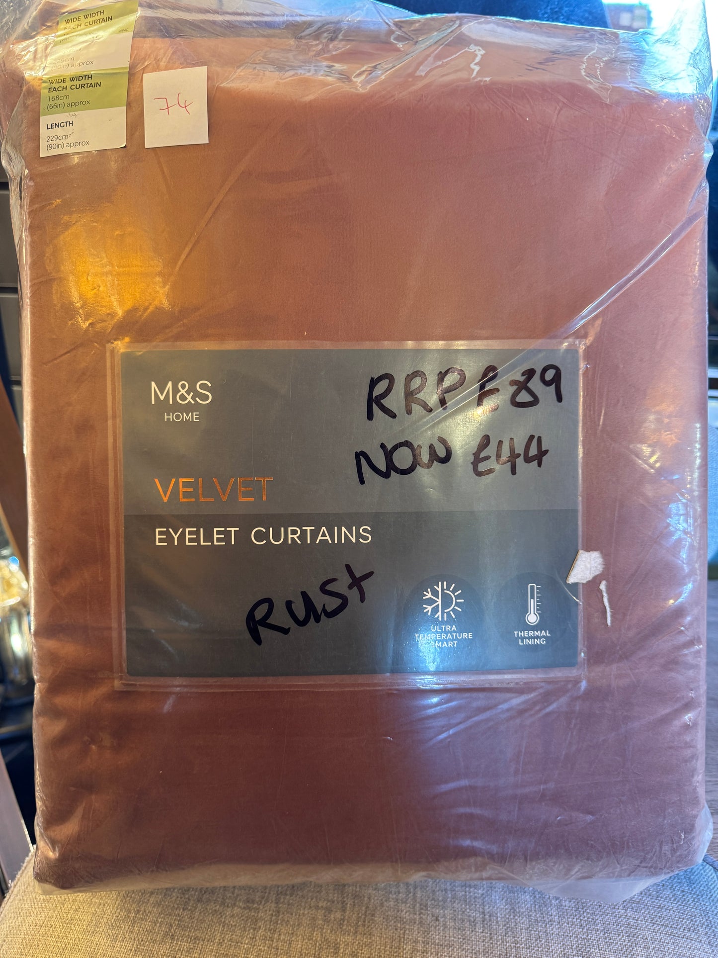 M & S Rust Velvet Ultra Thermal Eyelet Curtains 66 x 90 inch