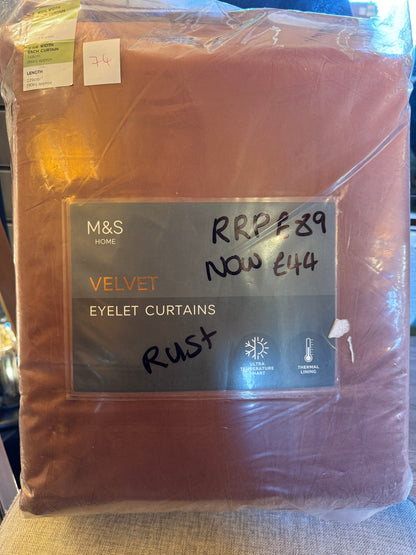 M & S Rust Velvet Ultra Thermal Eyelet Curtains 66 x 90 inch