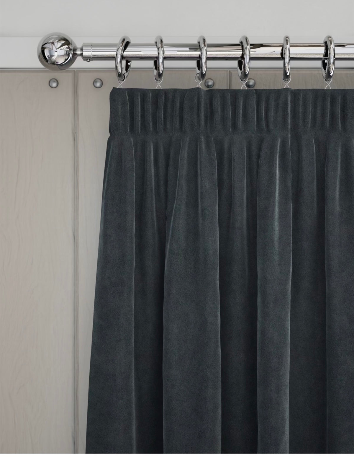Marks and Spencer mid grey velvet Smart Temperature Blackout Brushed Pencil Pleat Curtains 86 x 90  inch