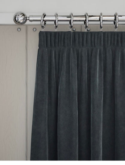Marks and Spencer mid grey velvet Smart Temperature Blackout Brushed Pencil Pleat Curtains 86 x 90  inch