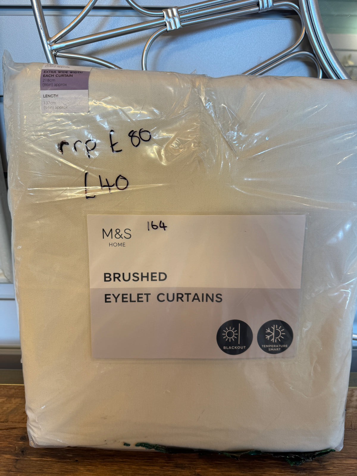 Marks and Spencer cream Blackout Brushed Eyelet curtains  86 x 54 inch