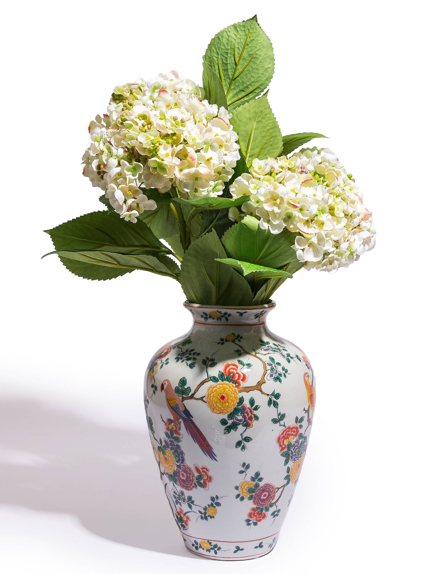 White Ceramic Floral & Tropical Bird Vase