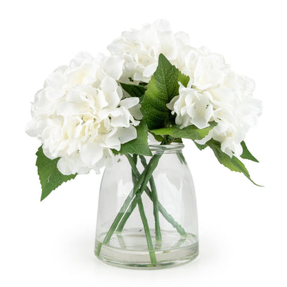 27cm White Hydrangeas in Glass Vase 6pk