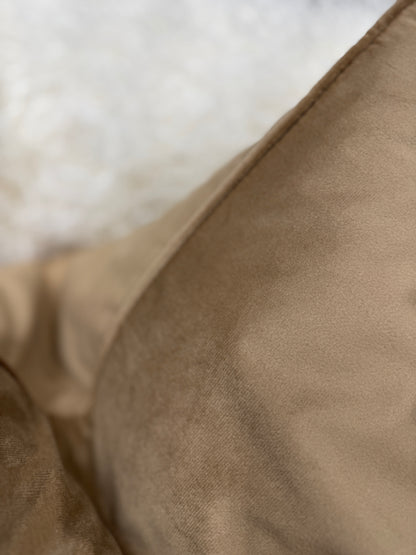 Latte Velvet Cushion Feather Filled Pipe Edge 60 x 60 cm Luxury Pillow for Home Decor