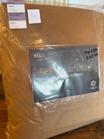 M & S Bronze Thermal Velvet Pencil Pleat Curtains 86 x 54 inch
