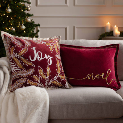 Winter Noel Applique Velvet Cushion Red: Red / Fibre Filled / 40 x 60cm