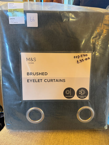 M & S Navy Blue Smart Temperature Blackout Brushed Eyelet curtains 66 x 72 inch