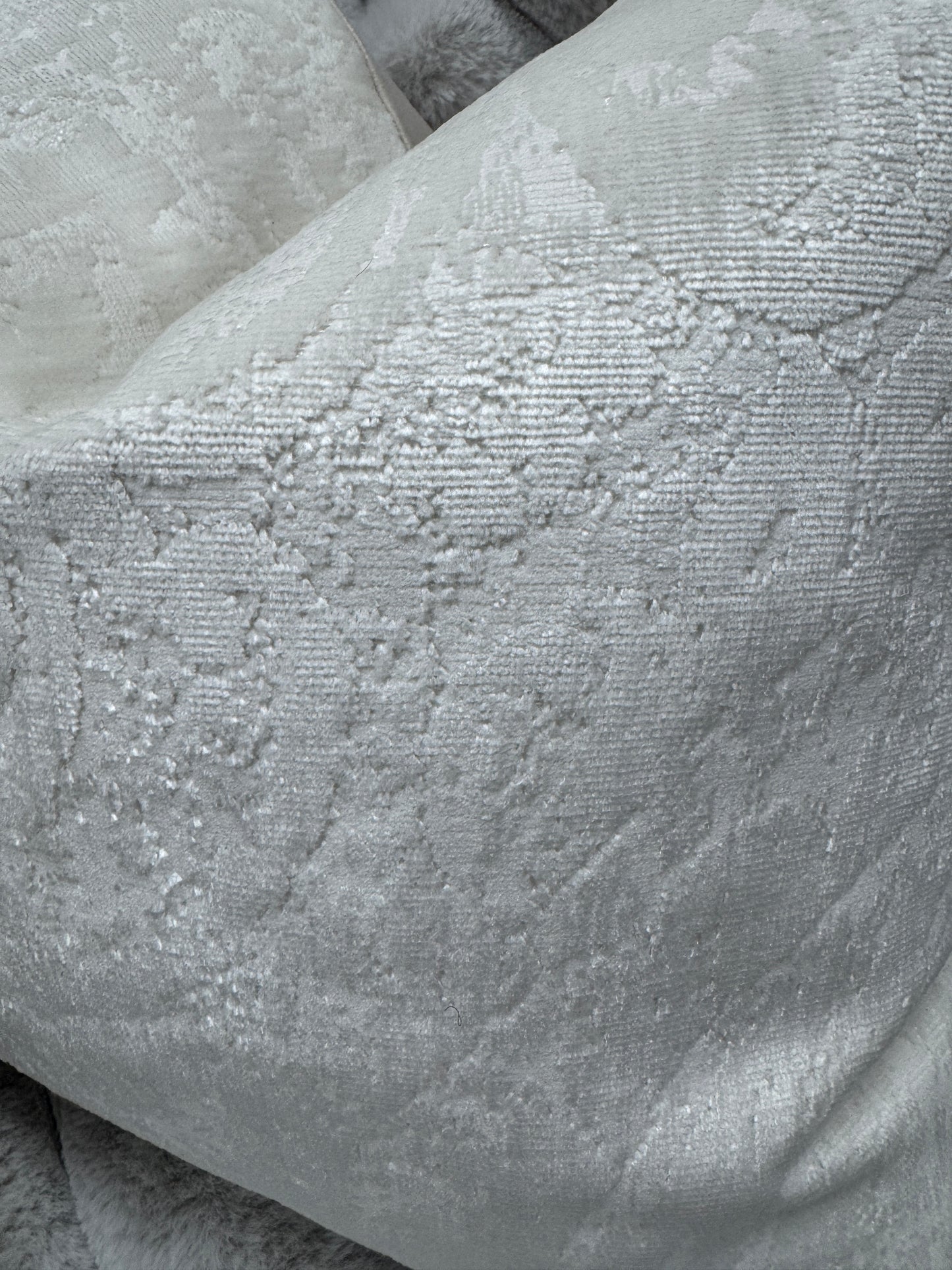 Off White flock velvet cushions 45 x 45cm
