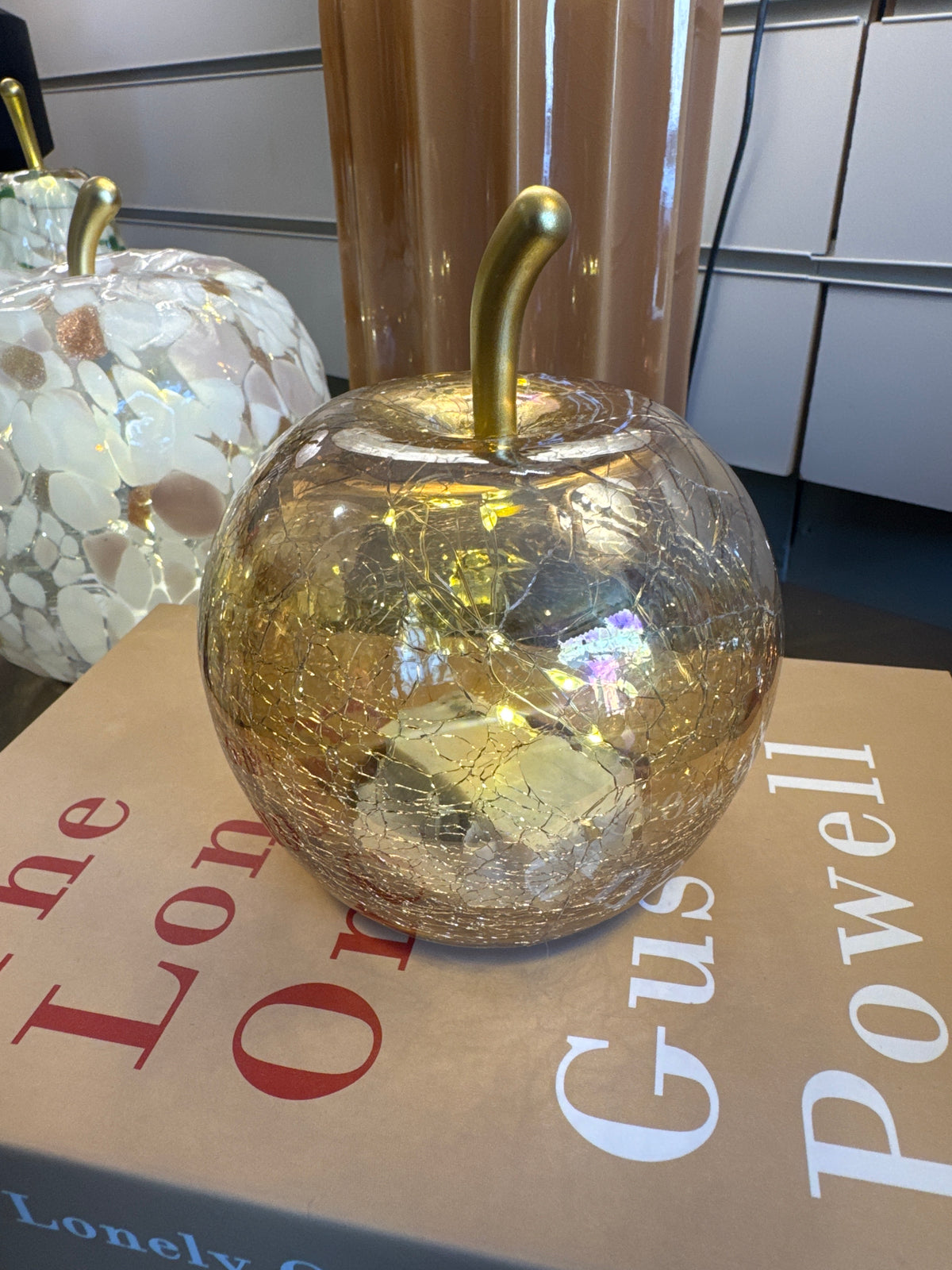 LED Crackle  gold Glass Apple – 11cm