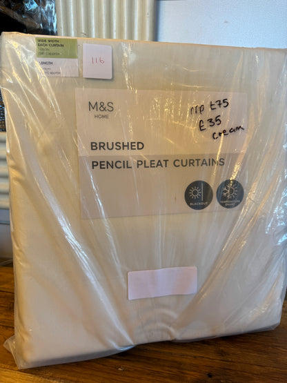 M & S Cream Smart Temperature Blackout Brushed Pencil Pleat Curtains 66 x 90  inch