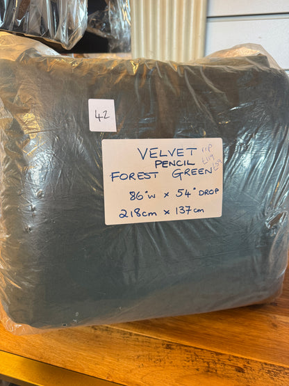 M & S Forest Green Velvet Thermal Pencil Pleat Curtains 86 x 54 inch