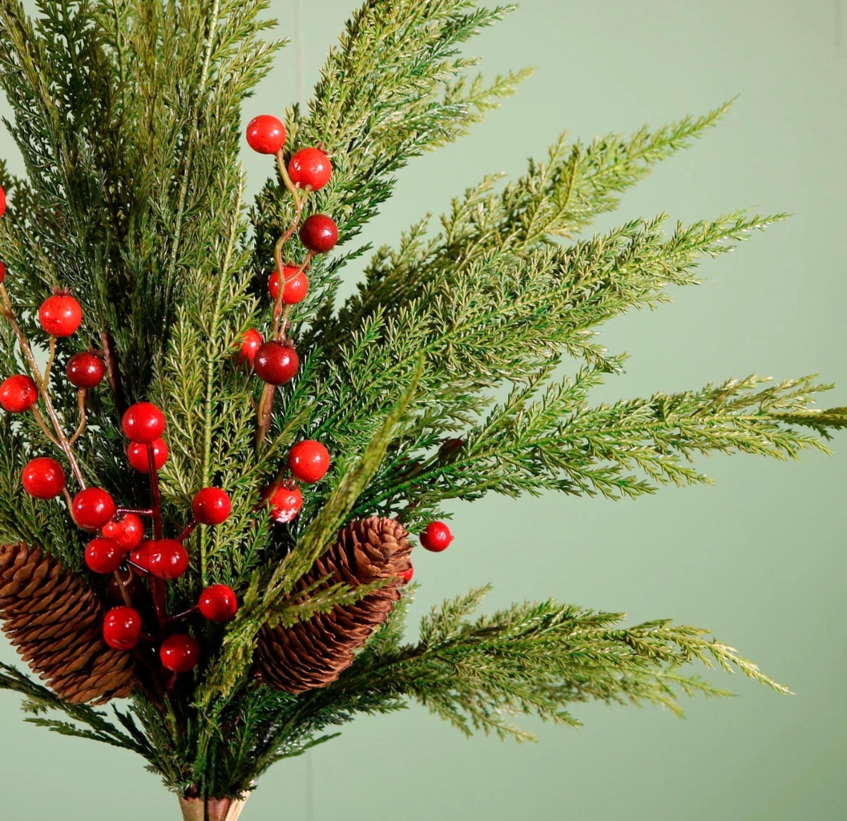 Real Touch Cupressus with Berries & Pine Cone Handtie