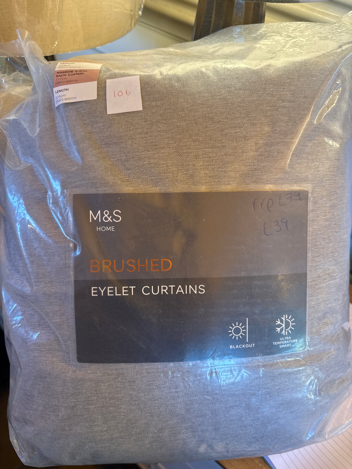 Marks and Spencer light  Grey ultra Smart Temperature Blackout Brushed Eyelet curtains  46 x 90 inch