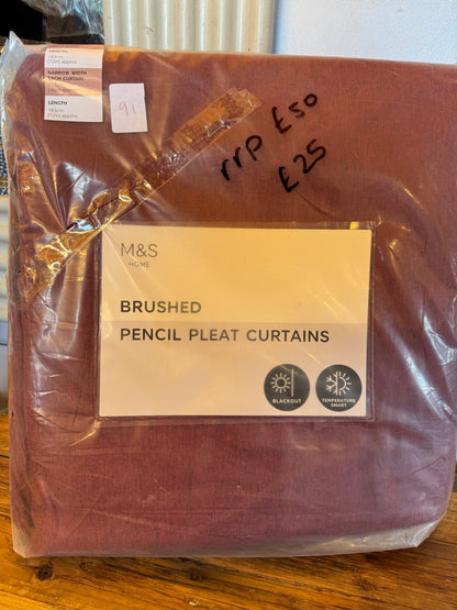 M & S Dark Red Smart Temperature Blackout Brushed Pencil Pleat curtains 46 x 72 inch