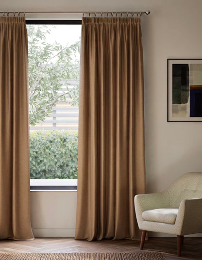 M & S Bronze Thermal Velvet Pencil Pleat Curtains 66 x 90 inch