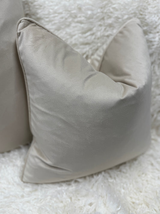 Dark cream feather filled velvet cushion 45 x 45cm pipe edge (Copy)