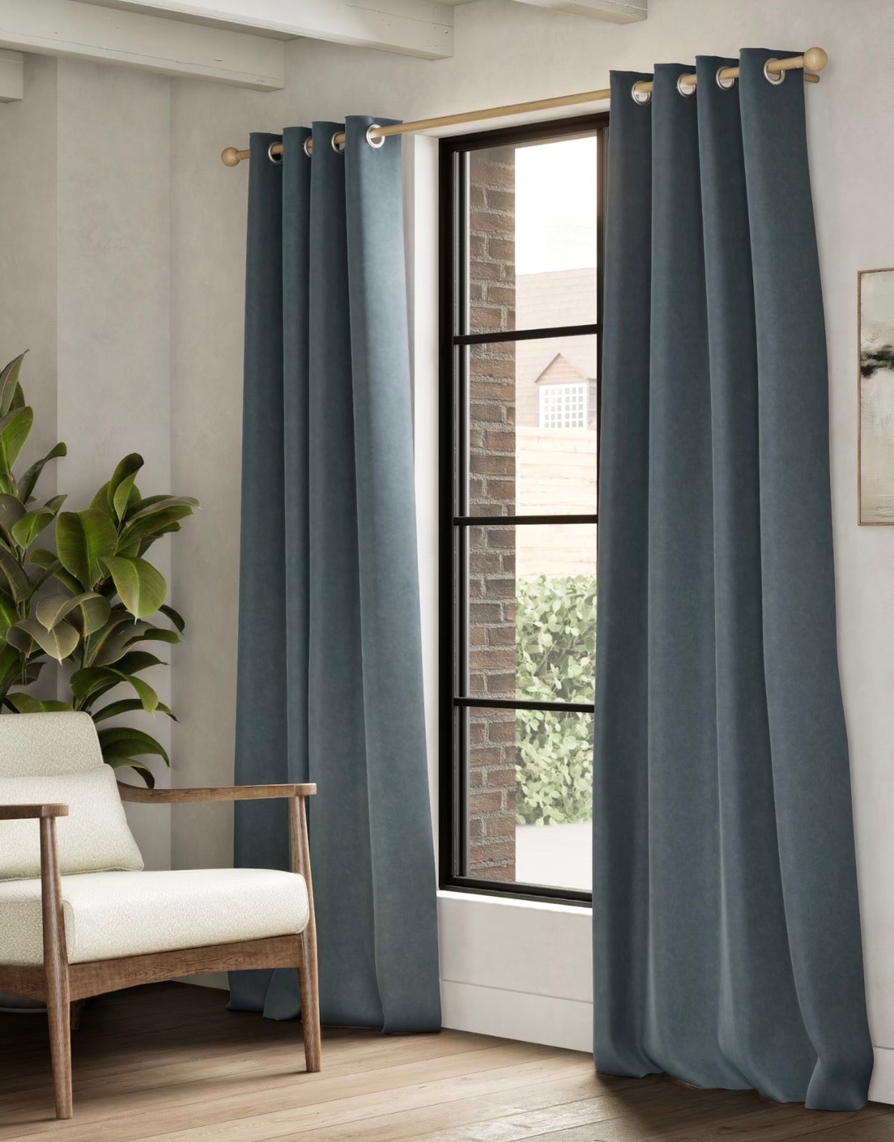 M & S Slate Blue Thermal Velvet Eyelet Curtains 66 x 90 inch