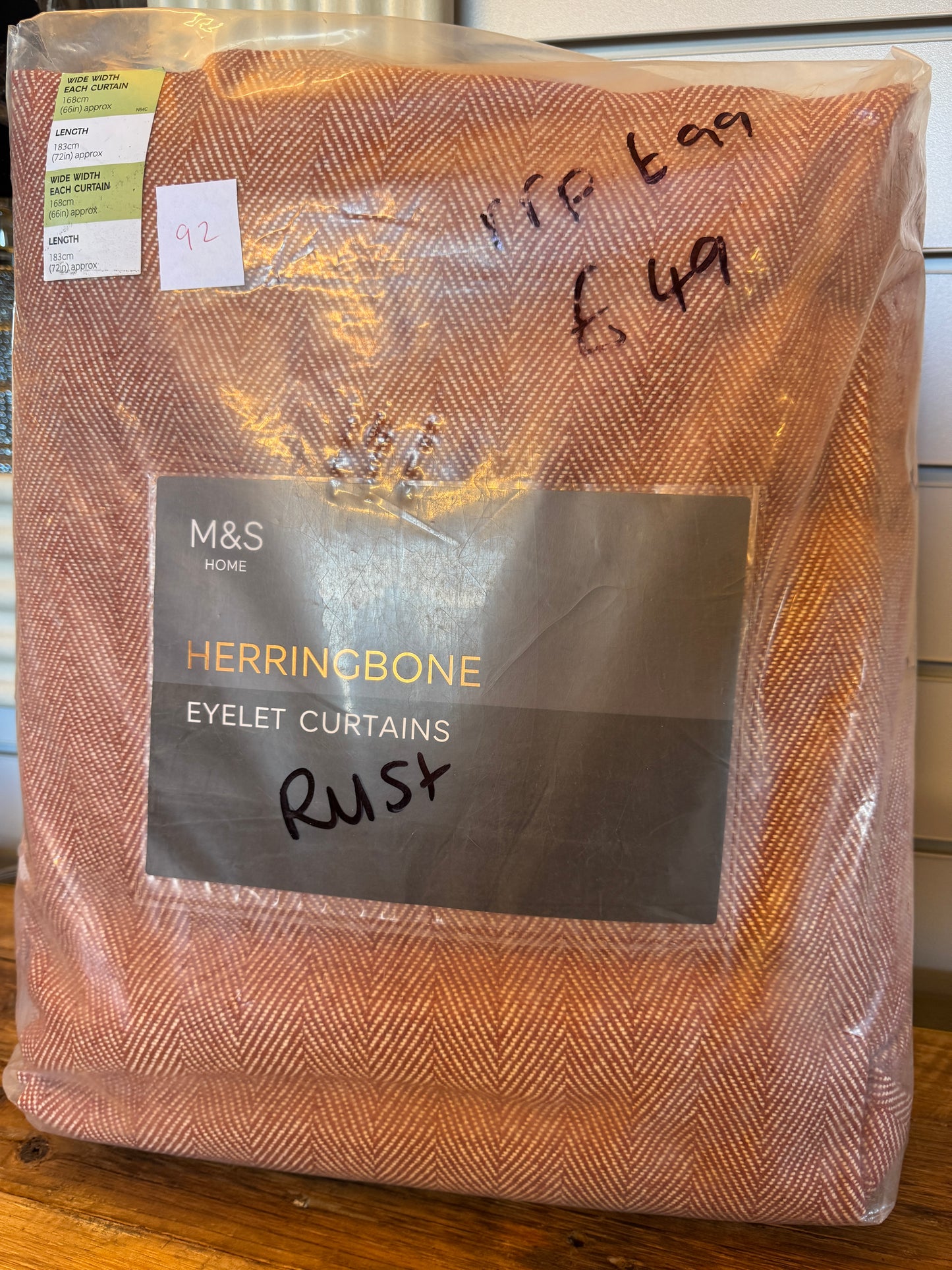 M & S Rust Herringbone Pattern Eyelet Top curtains 66 x 72 inch
