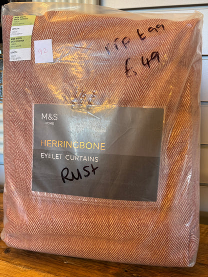 M & S Rust Herringbone Pattern Eyelet Top curtains 66 x 72 inch