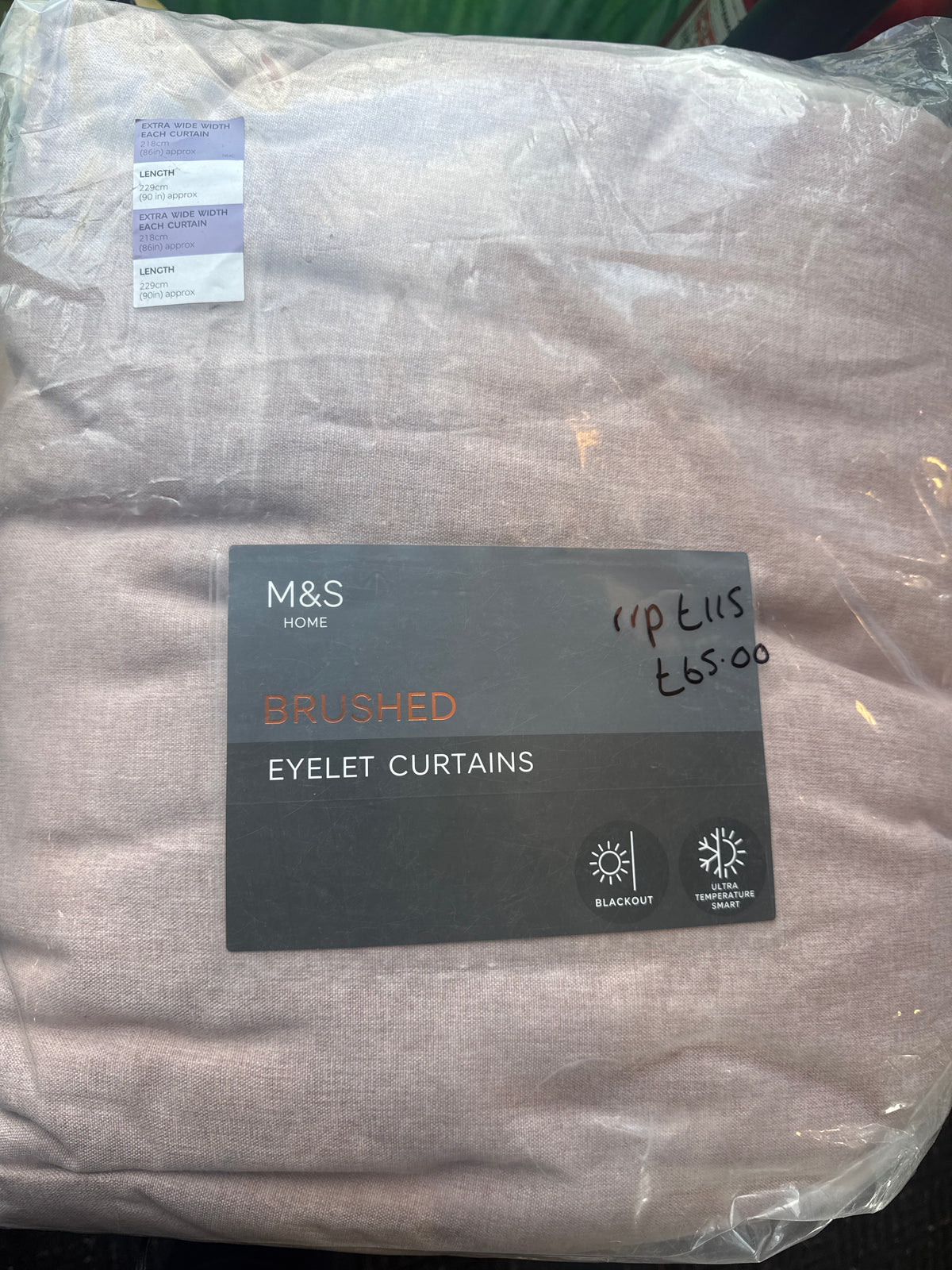 Marks and Spencer Blush Pink Brushed Eyelet Ring Top Blackout  ultra Thermal 86 x 90 inch  117x229cm