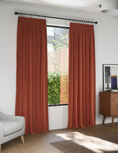 M & S Terracotta Thermal Velvet Pencil Pleat 86 x 72 inch