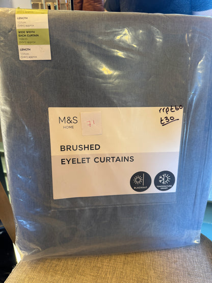 M & S Blue Smart Temperature Blackout Brushed Eyelet Curtains 66 x  54 inch