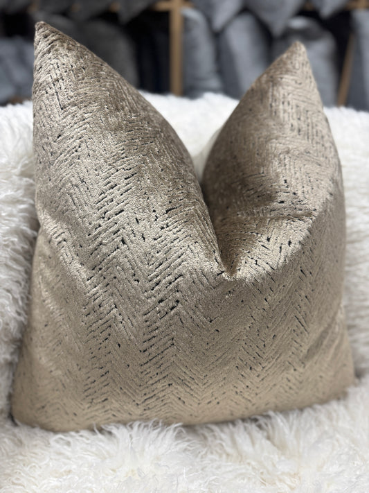 Taupe zig zag velvet luxury velvet cushion 60 x 60cm feather filled