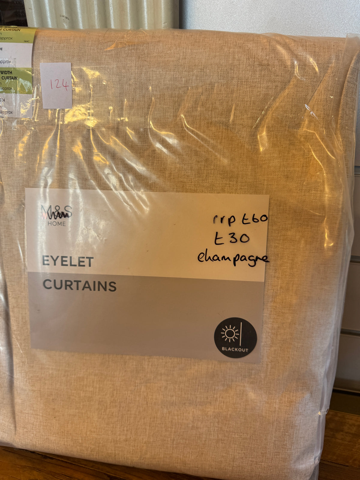 Marks and Spencer champagne beige Blackout Brushed Eyelet curtains  66 x 54 inch