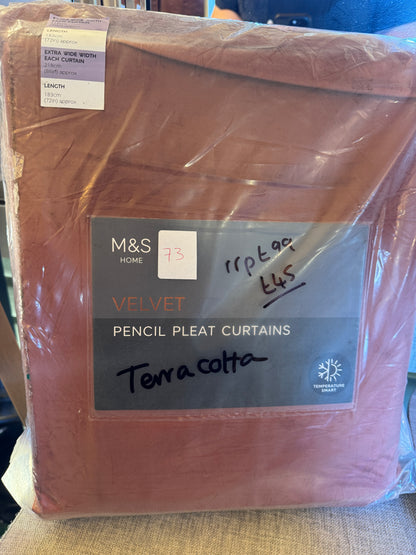 M & S Terracotta Thermal Velvet Pencil Pleat 86 x 72 inch