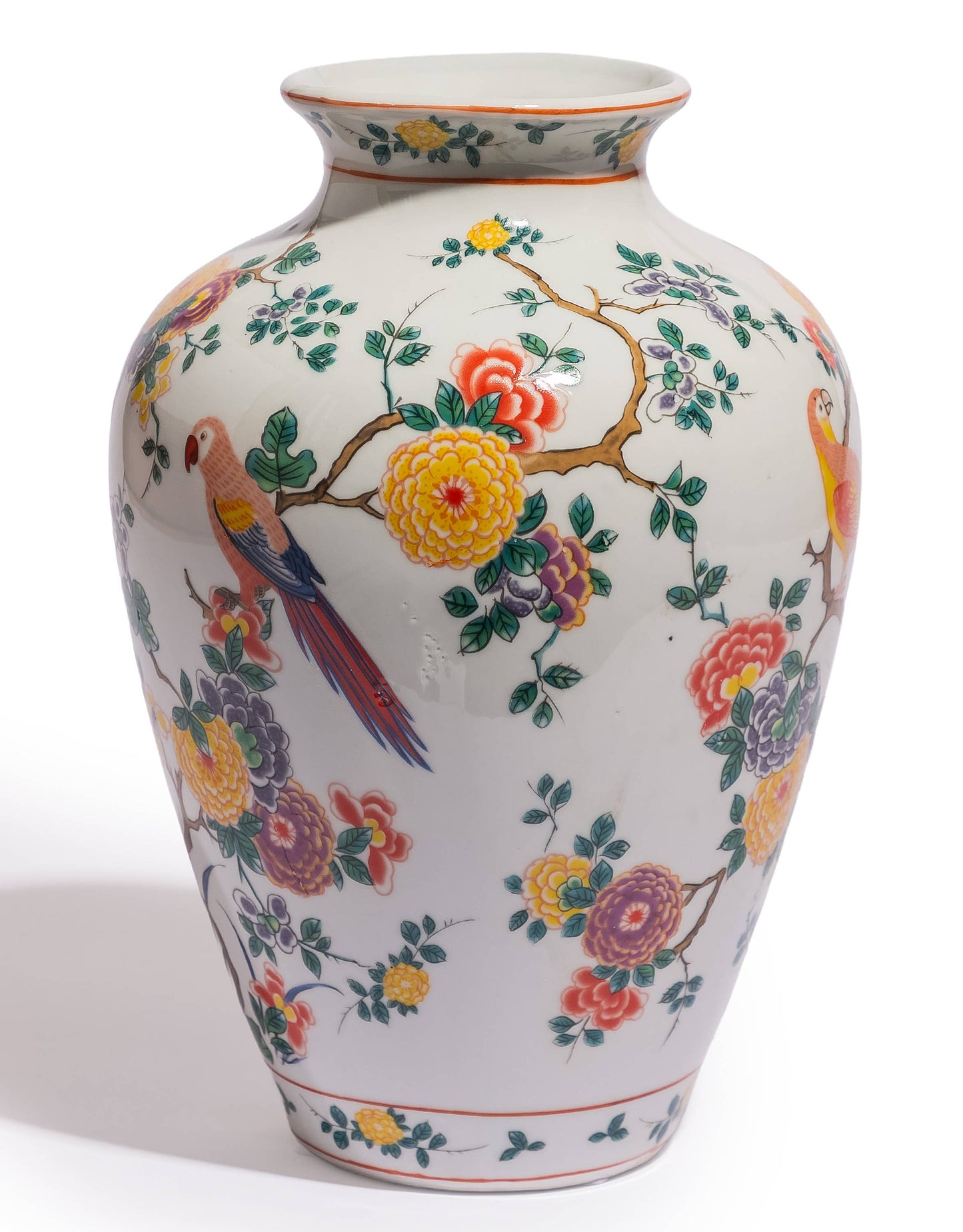 White Ceramic Floral & Tropical Bird Vase