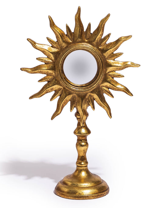 Antique Gold Sunburst Mirror on Stand