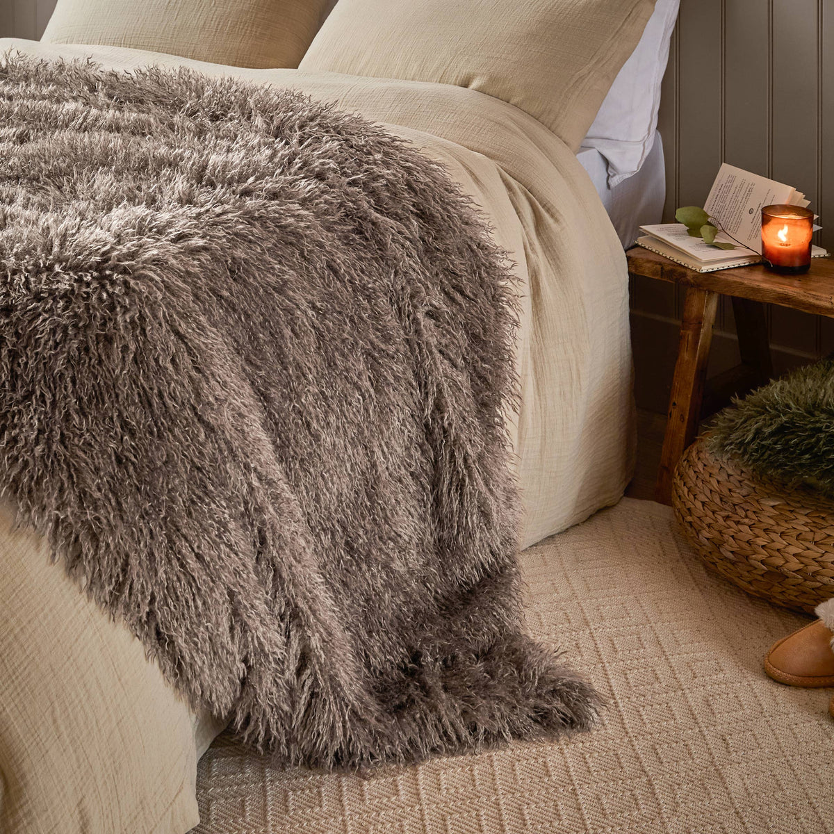 Rowan Faux Fur Throw Mocha: Mocha / 130 x 175cm
