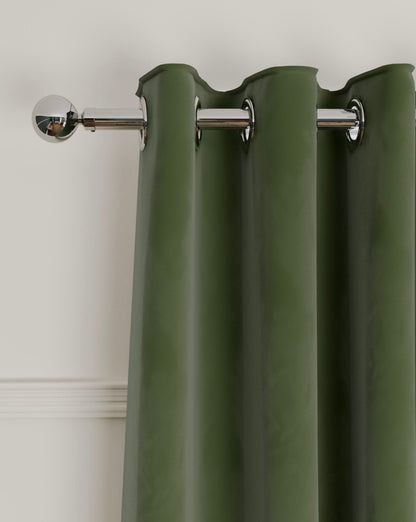 M & S Green Velvet Thermal Eyelet Ring Top Curtains  66 x72 inch