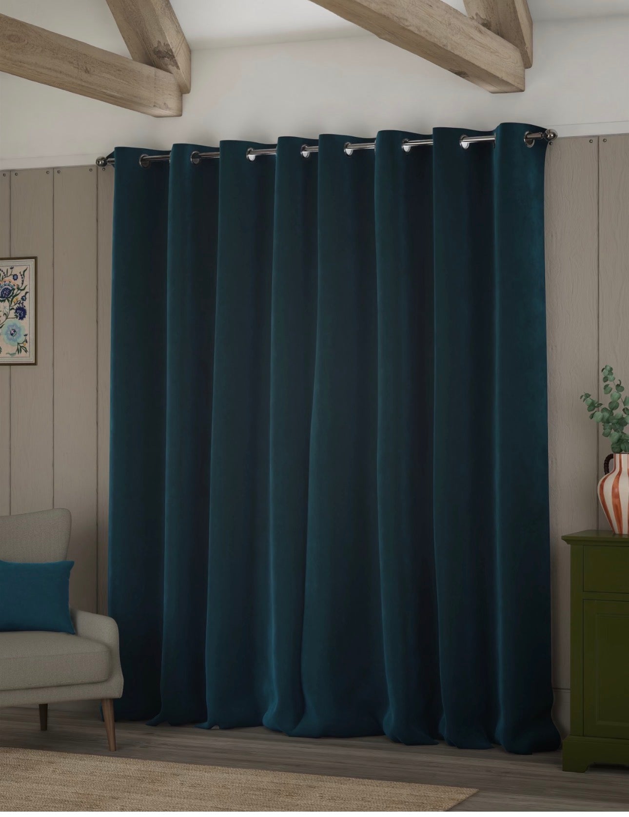 M & S Mid Blue Thermal Velvet Eyelet Curtains 46 x 54  inch
