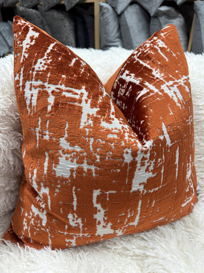 Rust Distressed velvet 60 x 60cm feather filled cushion luxury velvet