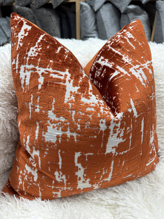 Rust Distressed velvet 60 x 60cm feather filled cushion luxury velvet